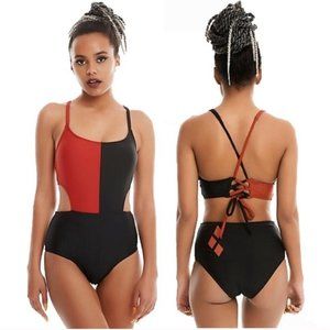 Hot Topic Harley Quinn Cut-Out One Piece Swimsuit